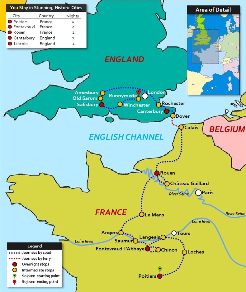 In the Footsteps of the Plantagenets Sojourn Map